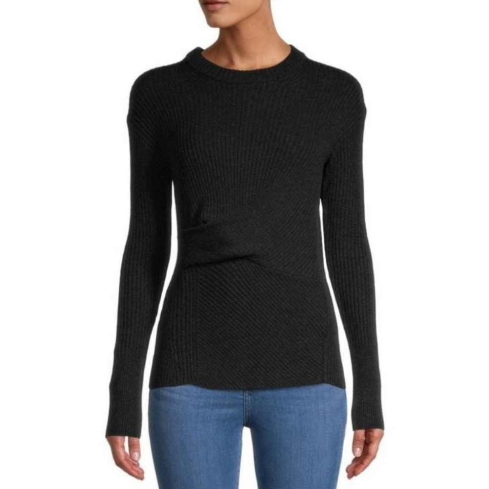 All Saints Sweater Krista Charcoal‎ Gray Lambswool Cashmere Ribbed Knit